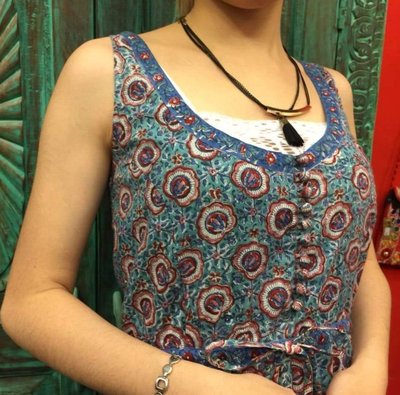 全新ANOKHI當季正品 印度製 純棉手工蓋印經典花朵大圓裙 孔雀藍 湖水藍連身裙 長洋裝 印度長纖棉