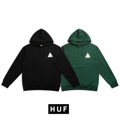 Cover Taiwan 官方直營 HUF 嘻哈 滑板 三角 金字塔 情侶裝 長袖 帽T 黑色 綠色 大尺碼 (預購)