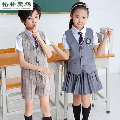 兒童校服韓版夏季中小學生學院休閑運動服兩件套男女童大合唱服裝-格林賣場