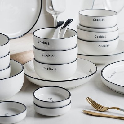 格格巫摩登主婦法線北歐風網紅餐具碗碟套裝家用陶瓷飯碗筷盤子創意簡約