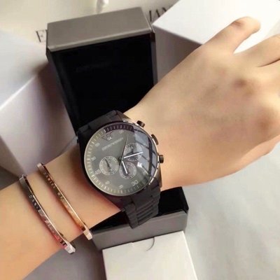 ARMANI 亞曼尼手錶AR5889 時尚型男三眼計時矽膠覆鋼錶帶腕錶/男錶