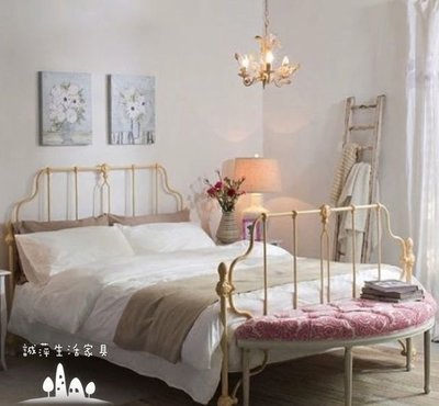 ~誠萍~美式金屬質感米白色鐵床 美式風格 雙人床架 床架 民宿 居家~直購價$12990