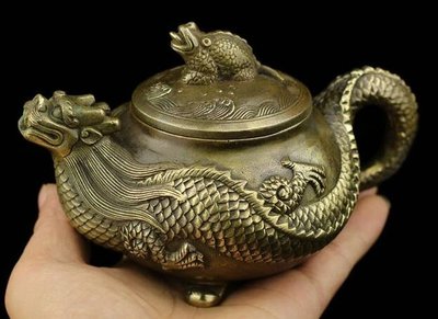 3946A 純銅壺 銅製龍壺 造型飛龍銅茶壺擺件 復古黃銅壺龍茶壺