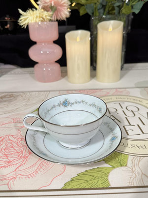 日本則武Noritake老款藍色李子系列描銀骨瓷咖啡杯，清新