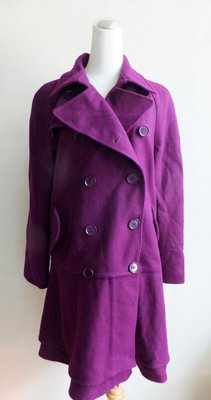 專櫃 MOMA 冬季  氣質 淑女 OL最愛 荷葉邊衣擺 雙排釦 長 大衣 / 外套 -紫羅蘭- M號 (L可穿)-新