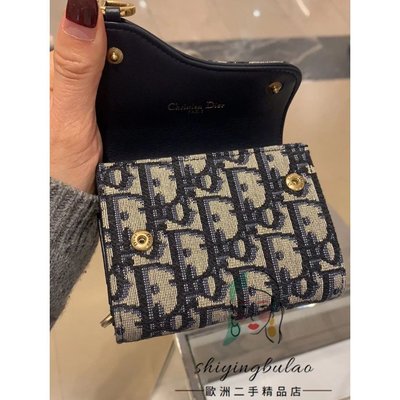 【二手正品】 Dior 短夾 Saddle Oblique緹花帆布金字D LOGO短款三摺錢包皮夾三折短夾 精品