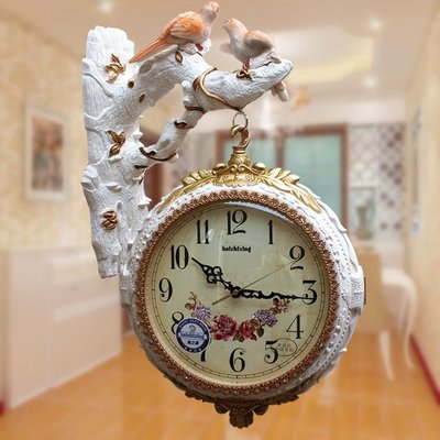 現貨熱銷-歐美式復古掛鐘雙面鐘客廳韓式鐘表創意個性孔雀大號靜音兩面掛表~特價