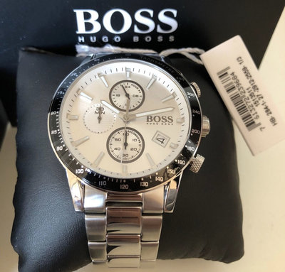 HUGO BOSS Rafael 白色面錶盤 銀色不鏽鋼錶帶 石英 三眼計時 男士手錶 1513511