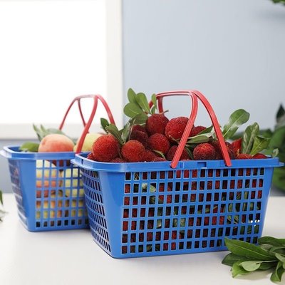 手提水果籃1-12斤長方形采摘藍塑料筐批發裝櫻桃草莓番*特價