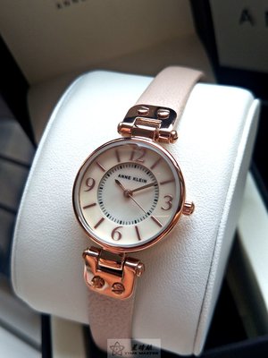 Anne Klein手錶時尚精品錶款，編號:AN00021,大理石紋錶面粉紅色牛皮錶帶款
