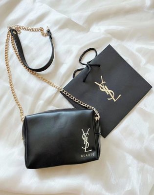 ❤️歐洲代購---YSL聖羅蘭會員贈品限量改造款黑色皮革化妝包單肩包(附紙袋)
