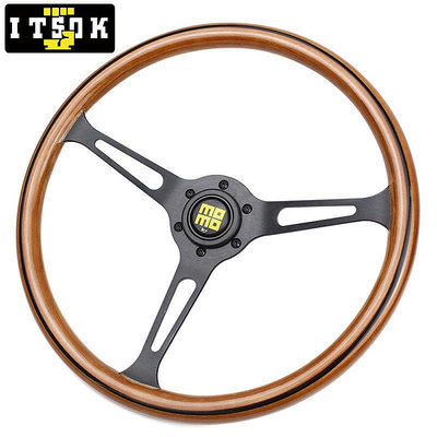 【ITSOK】momo實木賽車方向盤 通用380mm15吋 “經典木製方向盤 電鍍銀色支架轉向盤