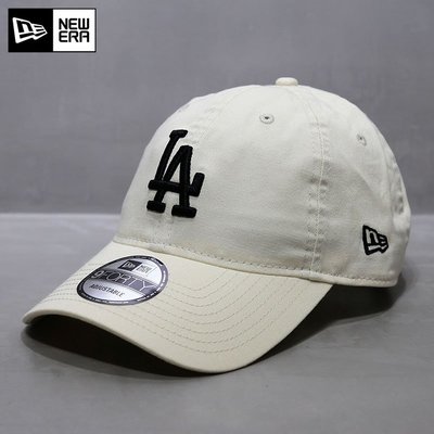 NewEra帽子9FORTY紐亦華MLB棒球帽軟頂大標LA鴨舌帽休閑帽米白色