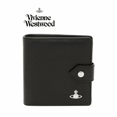 Vivienne Westwood ( 黑色×金屬銀色土星 ) 真皮 兩摺短夾 皮夾 錢包｜100%全新正品｜特價 !