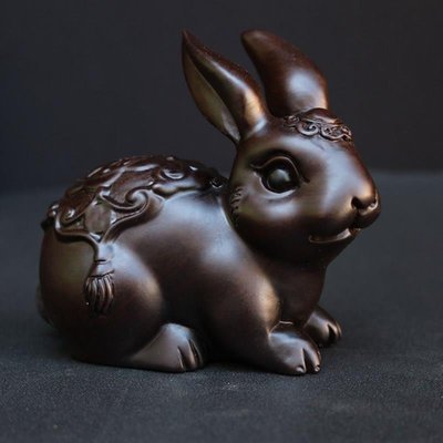 熱銷 [茶有緣]實木雕刻兔子擺件動物十二生肖紅木家居客廳送禮裝飾工藝品 可開發票