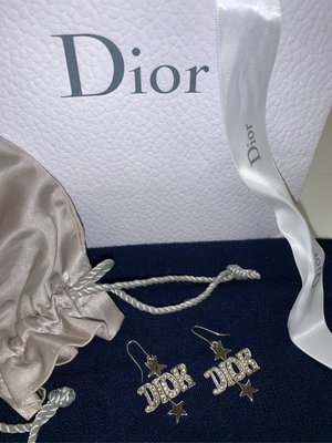 《限時搶購價》迪奧DIOR 閃亮星光鑲鑽Logo復古耳環-絕版二手珍藏價 1988元（附耳掛+收納袋）/百貨Dior門市購得正品只有一副