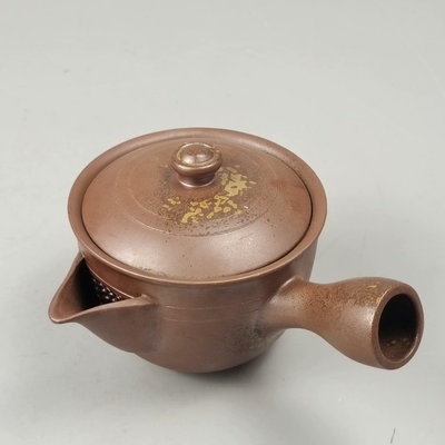 。木村陶峰造日本備前燒橫手側把急須茶壺。未使用品，
