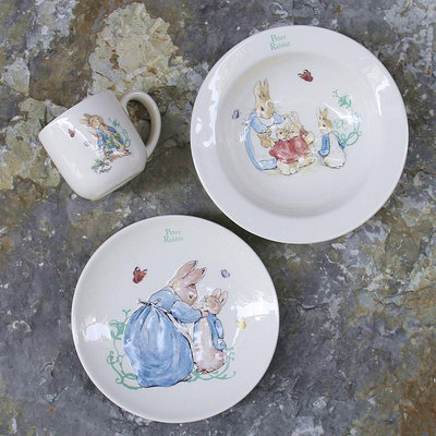 出口英國彼得兔餐具禮盒裝盤碗杯套裝 陶瓷兒童餐具一人食早餐盤