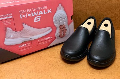 ✩Pair✩ SKECHERS 124511/BBK GO WALK 6 女走路鞋 皮面 全黑 免綁帶 防潑水 輕量好穿