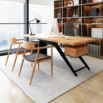 家用北歐實木辦公桌現代簡約老板桌臺式辦公室創意工業風電腦桌
