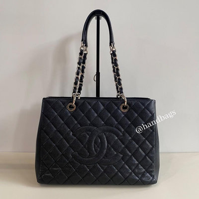 【翰貝格名牌館】二手真品 CHANEL 絕版 荔枝 牛皮 黑色 銀鏈 GST 肩背 豆腐包 托特包 A50995 現貨