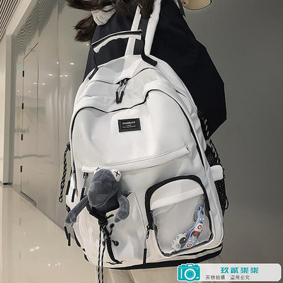 ins 原創設計潮男書包女韓版日系大學生背包初中大容量輕便雙肩包.