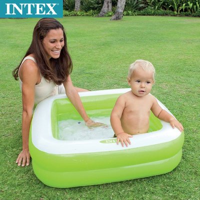 INTEX57100雙層方形嬰兒水池兒童充氣游泳池家庭戲水池洗澡池浴盆