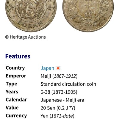 日本龍銀明治三十二年(1899年) 二十錢重5.34g 銀幣(80%銀) 1694