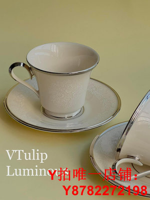 「VTulip」在途預定 美國vintage中古Lenox咖啡杯碟銀白色蕾絲花