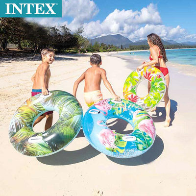 水上設備 游泳 INTEX58263 花色透明浮圈兒童成人游泳圈水上浮圈