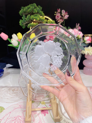 日本hoya豪雅浮雕水晶盤透明水晶碗 小皿 非常漂亮 晶瑩剔