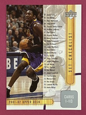 2001-02 Upper Deck #179 Kobe Bryant Los Angeles Lakers