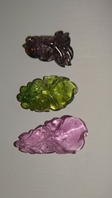 天然透料紫綠紅碧璽金魚彫3支一起賣
