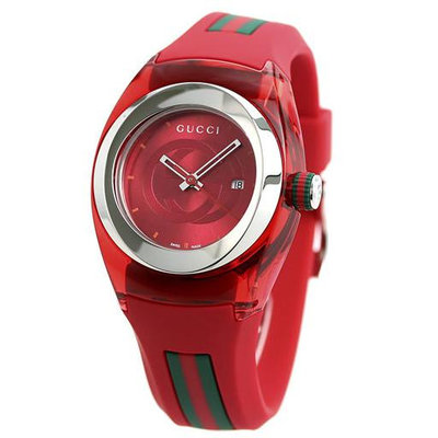 GUCCI YA137303 古馳 手錶 36mm 紅色面盤 紅色橡膠錶帶 女錶 男錶