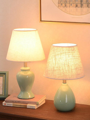 美式簡約現代創意陶瓷臥室床頭燈歐式客廳書房裝飾暖光小夜燈台燈