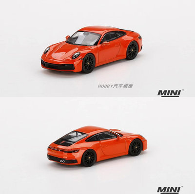 車模 仿真模型車MINIGT 保時捷 Porsche 911 992 4S GT 橘色 1/64 合金車模型 371