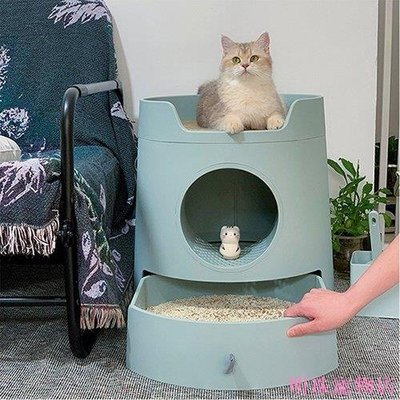 明珠寵物店~MAYITWILL米尾城堡貓砂盆全封閉大號抽屜式組合貓廁所除臭濺