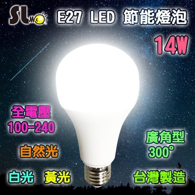 ღ勝利燈飾ღ 14W E27 LED 節能泡燈 全電壓 白光 黃光 自然光 廣角型球泡燈 保固一年