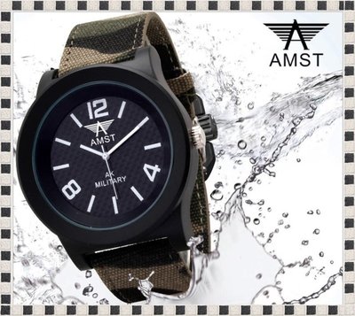 (送精美手錶盒)迷彩帆布帶石英錶 仿軍錶 男錶 指針 戶外登山夜光腕錶 時尚有型簡約 正品 艾美時特 AMST