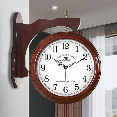 雙面掛鐘兩面鐘表客廳家用新中式實木餐廳簡約復古創意表掛墻時鐘