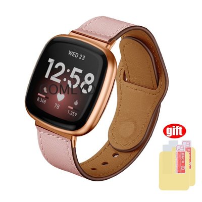適用於 Fitbit Versa 4 3 智能手錶錶帶皮革腕帶手鍊 Fitbit Sense 2 錶帶屏幕保護膜