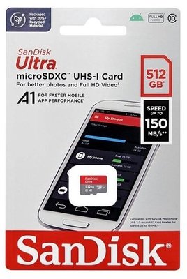 Sandisk Ultra microSDXC 512GB 記憶卡〔無轉卡〕TF 512G UHS-I A1 C10 150MB/s 公司貨 SDSQUAC