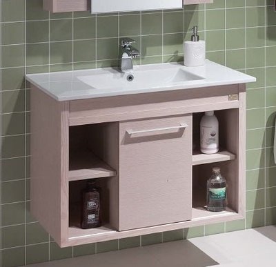 《優亞衛浴精品》CORINS柯林斯單滑門陶瓷面盆橡木洗白浴櫃 SI-A-80