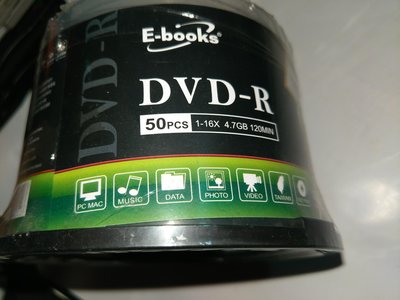140（電腦）光碟片 DVD-R 4.7GB 120min 全新未拆 E-books 品牌 空白片 可錄式光碟片 50片裝 塗裝漂亮 燒錄片（n）