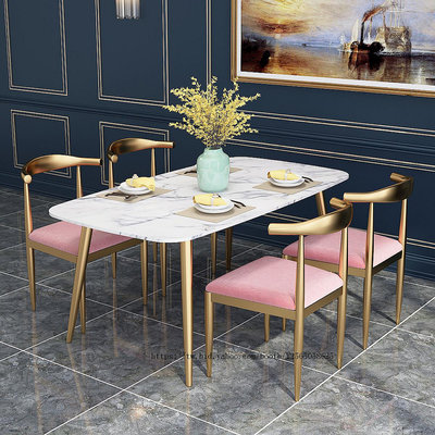 北歐ins大理石餐桌長方形餐桌椅組合現代簡約小戶型吃飯桌子家用