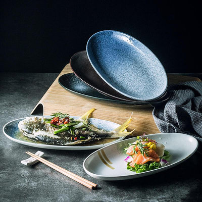 日式蒸魚盤子陶瓷魚盤 家用剁椒魚頭盤新款西餐盤盛菜盤早餐平盤
