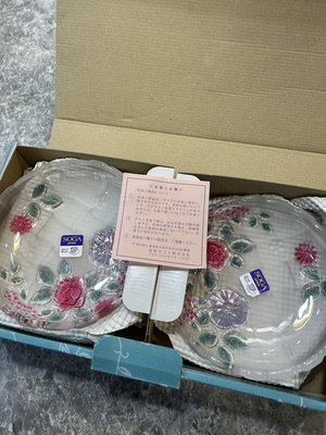 日本進口 SOGA 水晶玻璃彩繪 葡萄花卉 點心 沙拉盤 5入組