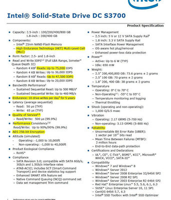 intel/英特爾 固態硬碟SSD S3700 400G 800G  S3710