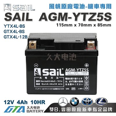 ✚久大電池❚ 風帆SAIL AGM-YTZ5S 機車電池 AGM-GEL 適用YTZ5S 機車電瓶