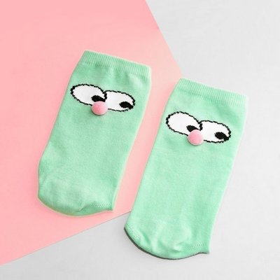 Freaky House-英國品牌Lazy Oaf Pom Nose Socks粉紅小丑鼻大眼睛短襪-淺綠色